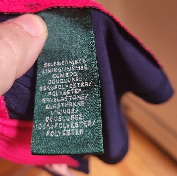 Ralph Lauren Size 14 Dress Deep Pink Navy Blue Ruched Side Stretch - Picture 5 of 6